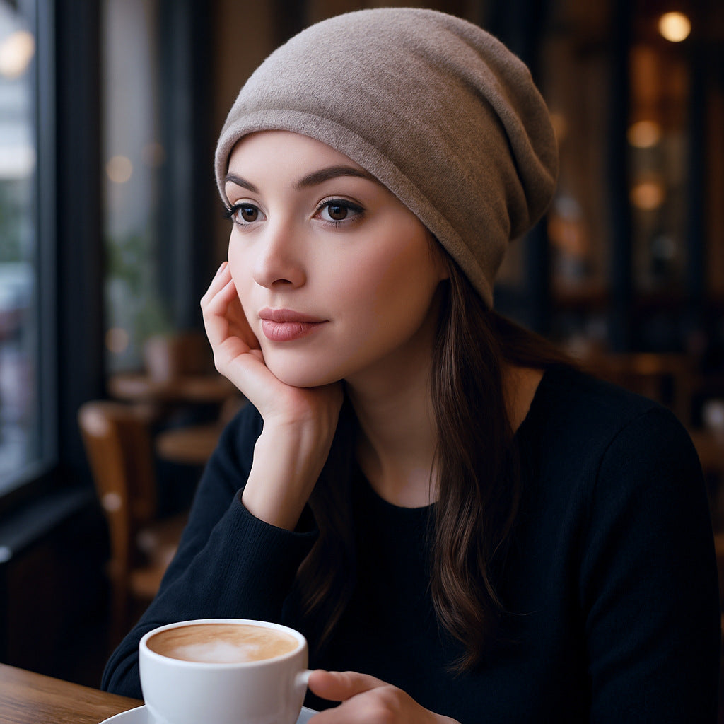 Warm Knitted Rolled Edge Slouchy Beanie