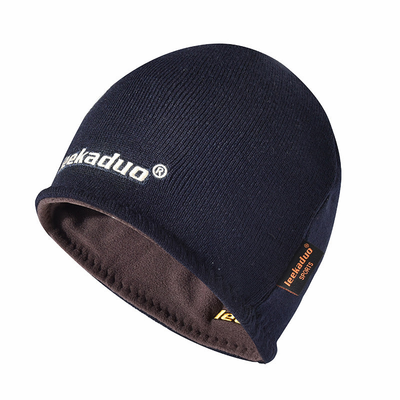 Plain Embroidered Knitted Hat Winter Fleece Lined Thickened Outdoor Pullover Hat Ski Hat