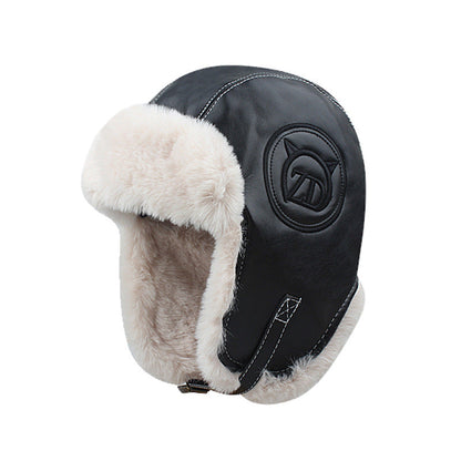 PU Leather Wear-Resistant Thickening Warm Earflaps Cap