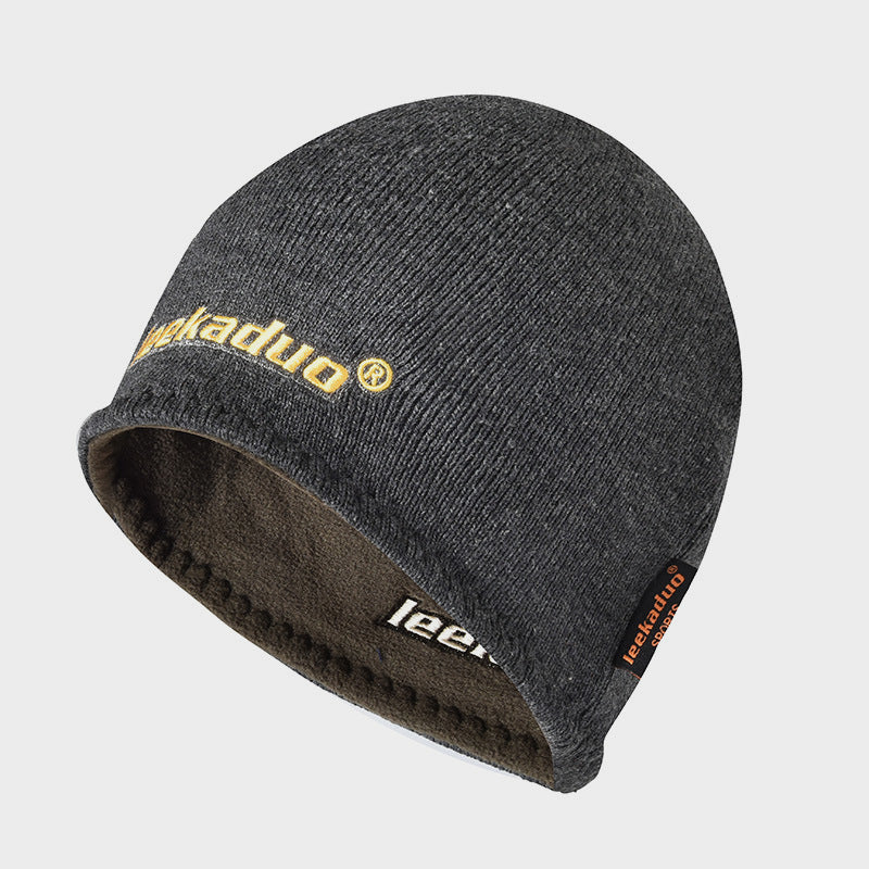 Plain Embroidered Knitted Hat Winter Fleece Lined Thickened Outdoor Pullover Hat Ski Hat
