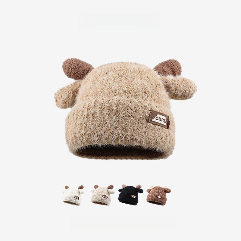 Sweet Cute Plush Antlers Warm Thickened Beanie