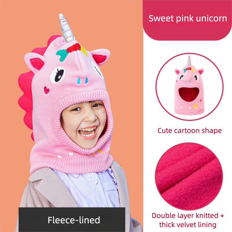 Children's Ear Protection Hat Cartoon Animal Fleece Lined Thickened Warm