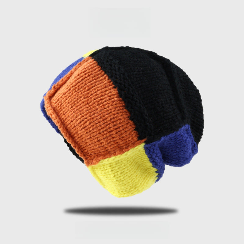 Hakecap New Trendy Color Block Knit Beanie Winter Fashionable Warm & Ear-Covering Hat for Women