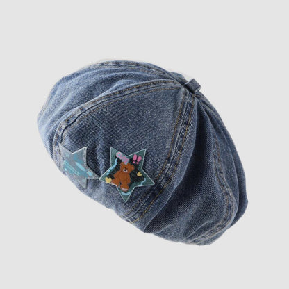 Cartoon Five-Star Denim Beret