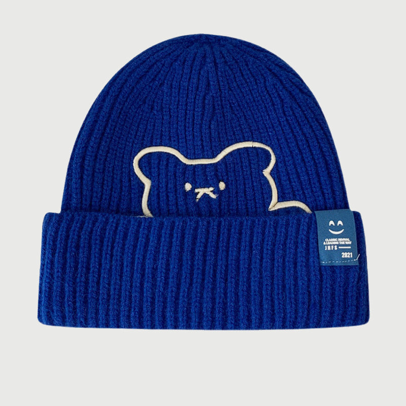 Bear Embroidered Knitted Hat