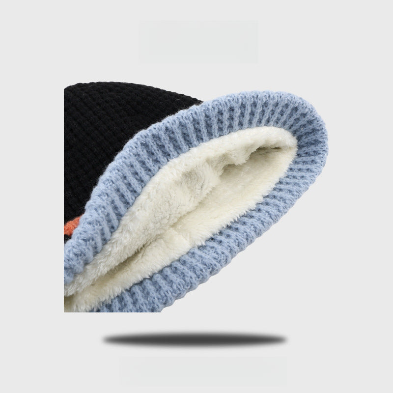 Fleece-lined Thick Contrast Color Beanie