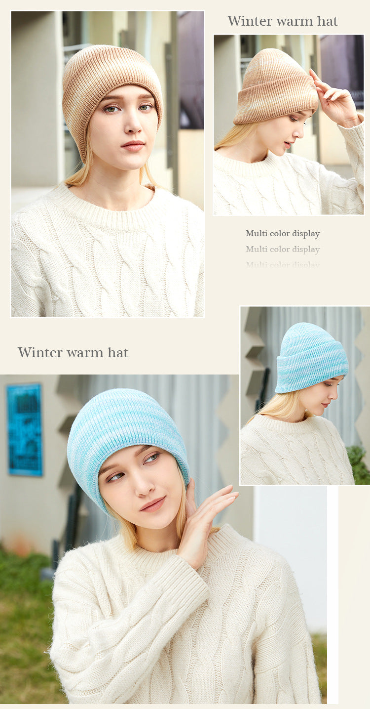 Rabbit Wool Core Spun Yarn Knitted Hat Double Folded Edge Wool Hat