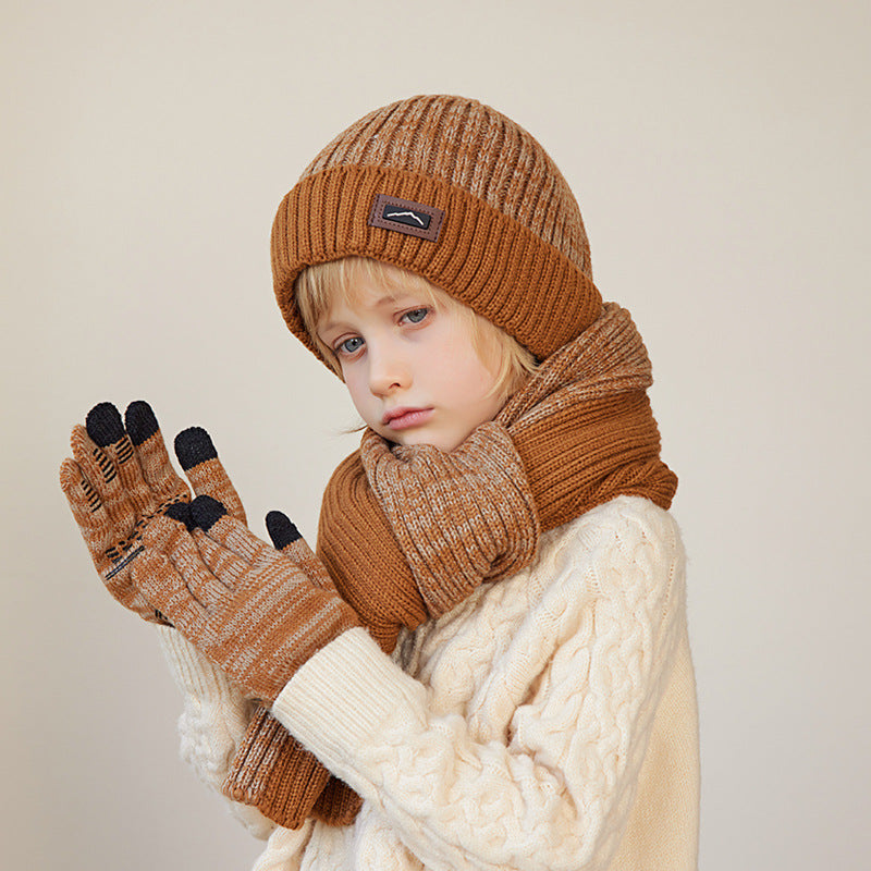 Children's Hat Scarf Gloves Three-piece Set Winter Outdoor Warm Beanie