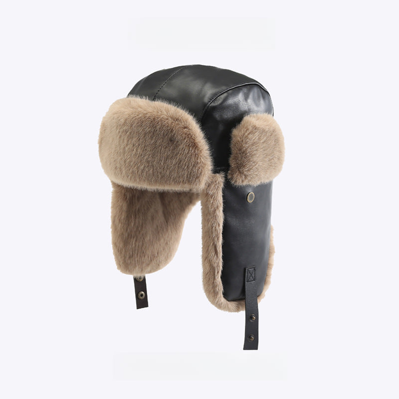 PU Leather Windproof Warm Earflaps Cap