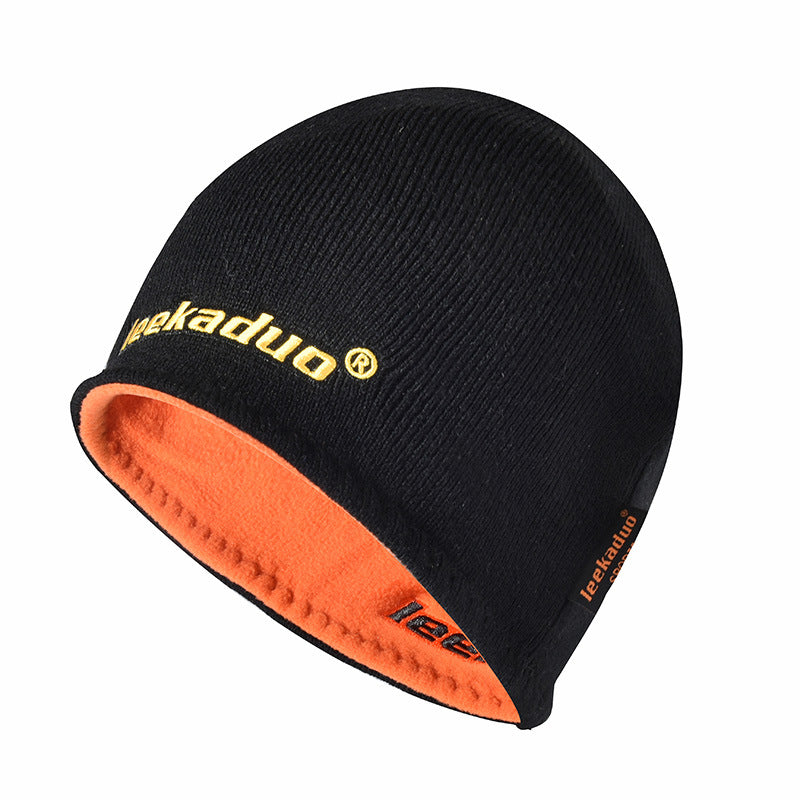 Plain Embroidered Knitted Hat Winter Fleece Lined Thickened Outdoor Pullover Hat Ski Hat