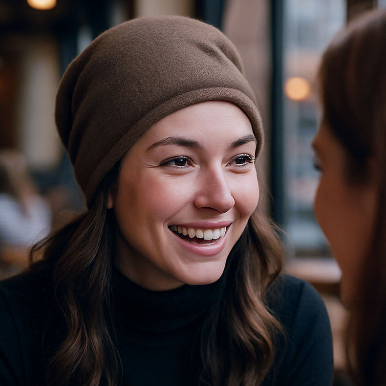 Warm Knitted Rolled Edge Slouchy Beanie