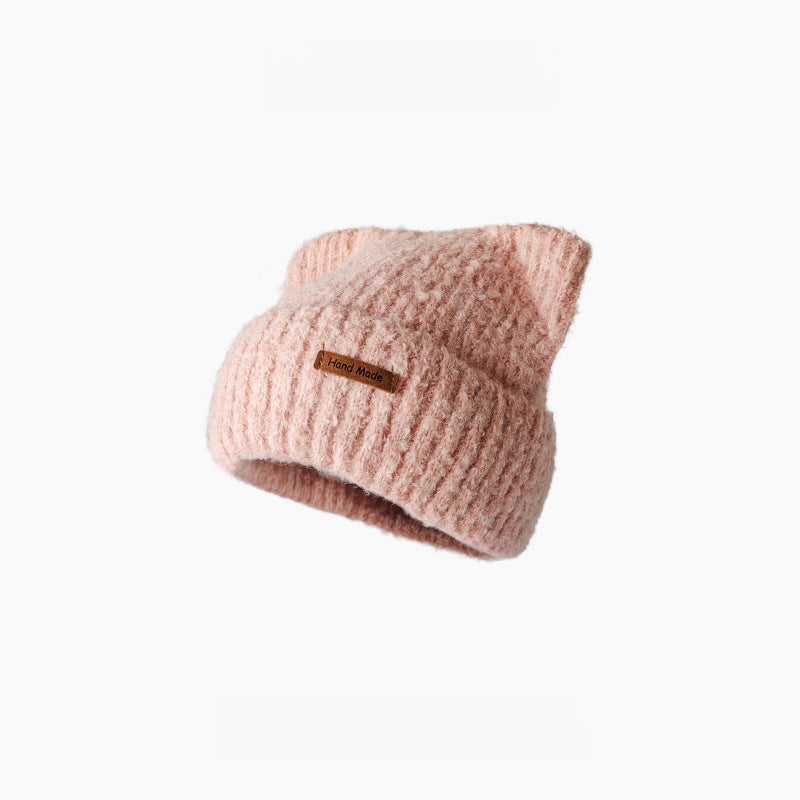 Cute Cat Ears Thickened Warm Big Head Circumference Beanie