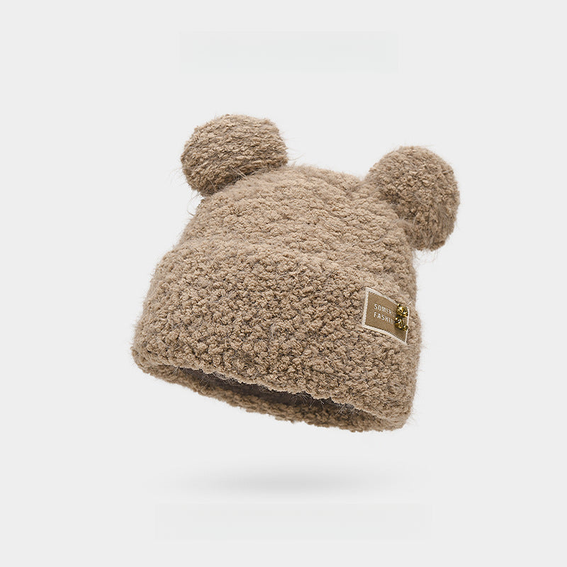 Autumn and Winter Fleece Lined Padded Warm Keeping Bear Beanie