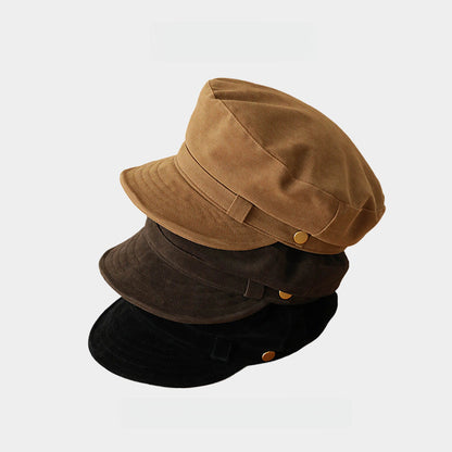 Vintage Suede Flat Top Newsboy Cap