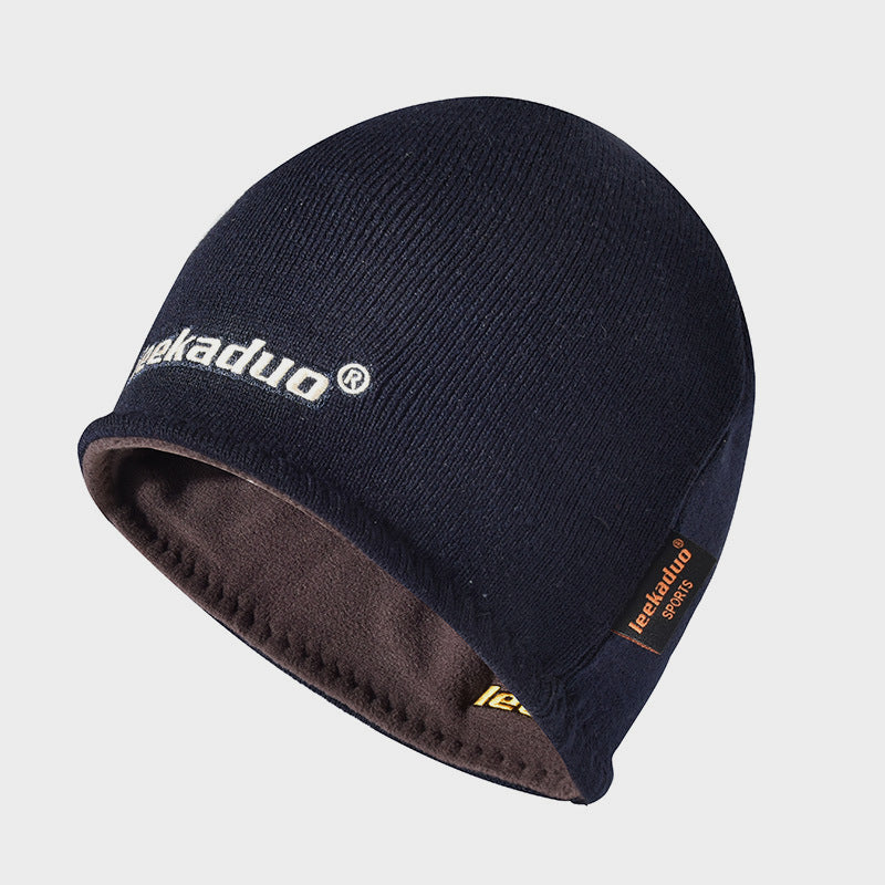 Plain Embroidered Knitted Hat Winter Fleece Lined Thickened Outdoor Pullover Hat Ski Hat