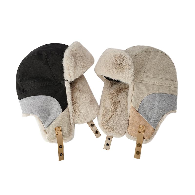 Rex Rabbit Fur Contrast Color Winter Warm Earflaps Cap Trapper