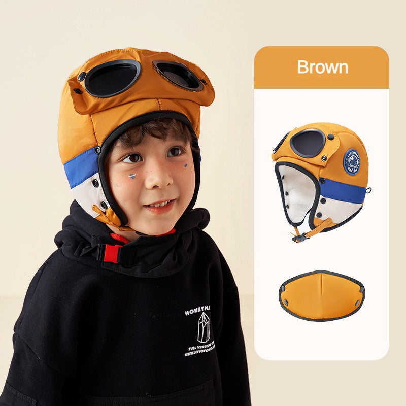 Children's Warm Sunglasses Mask Hat Integrated Ear Protection Hat