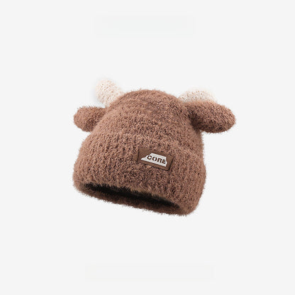 Sweet Cute Plush Antlers Warm Thickened Beanie