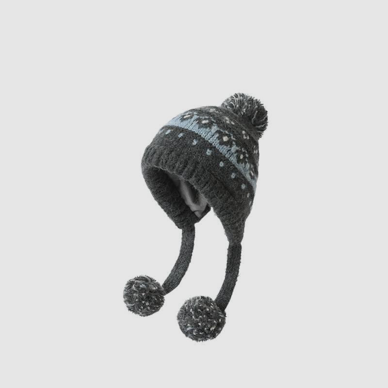 Autumn Winter Outdoor Fair Isle Drawstring Ear Flap Hat