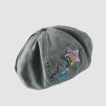 Cartoon Five-Star Denim Beret