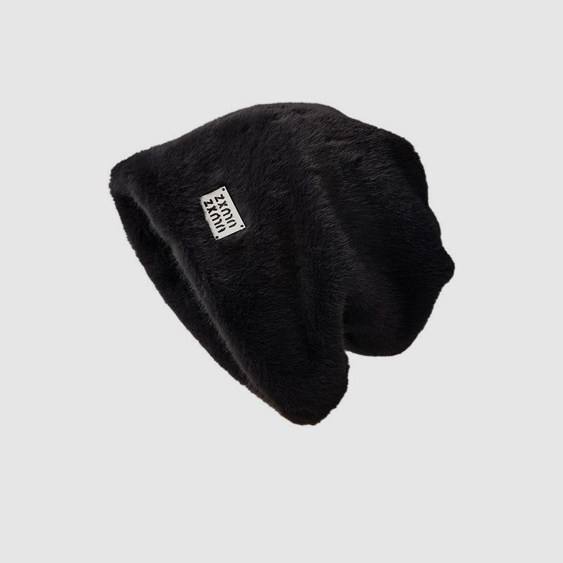 Metal Label Double-Layer Thickened Beanie Hat Beanie