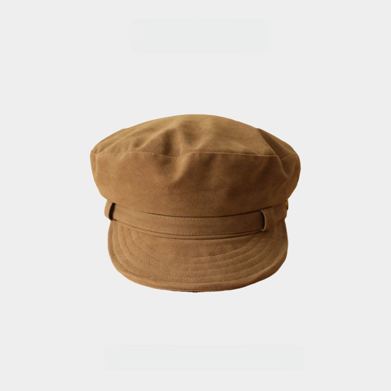 Vintage Suede Flat Top Newsboy Cap