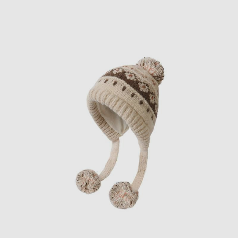 Autumn Winter Outdoor Fair Isle Drawstring Ear Flap Hat