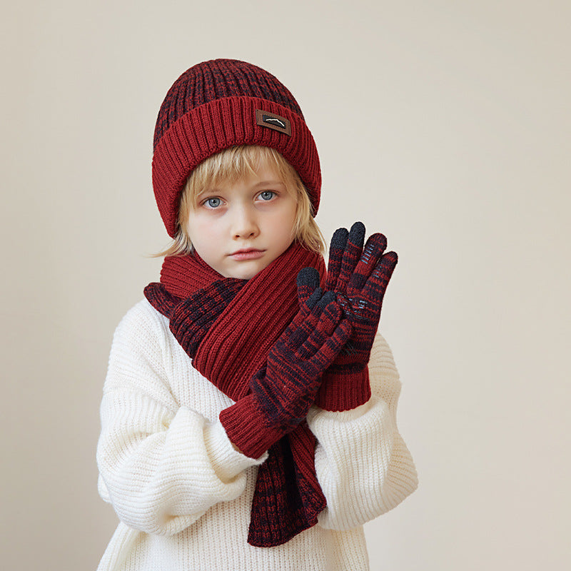 Children's Hat Scarf Gloves Three-piece Set Winter Outdoor Warm Beanie