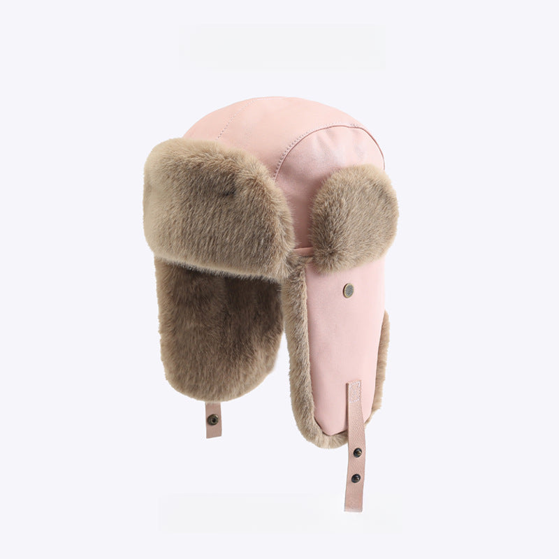 PU Leather Windproof Warm Earflaps Cap