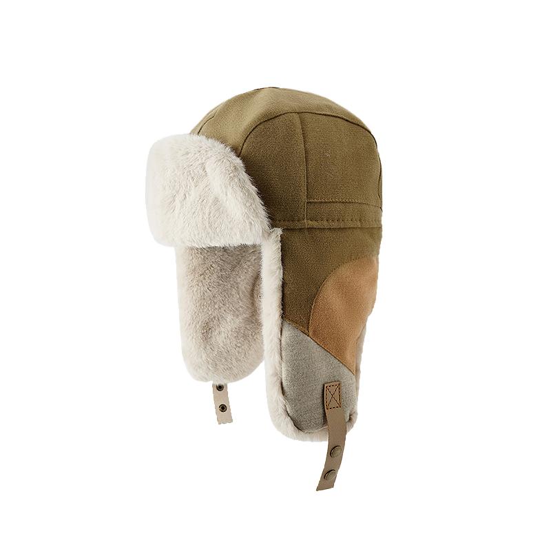 Rex Rabbit Fur Contrast Color Winter Warm Earflaps Cap Trapper