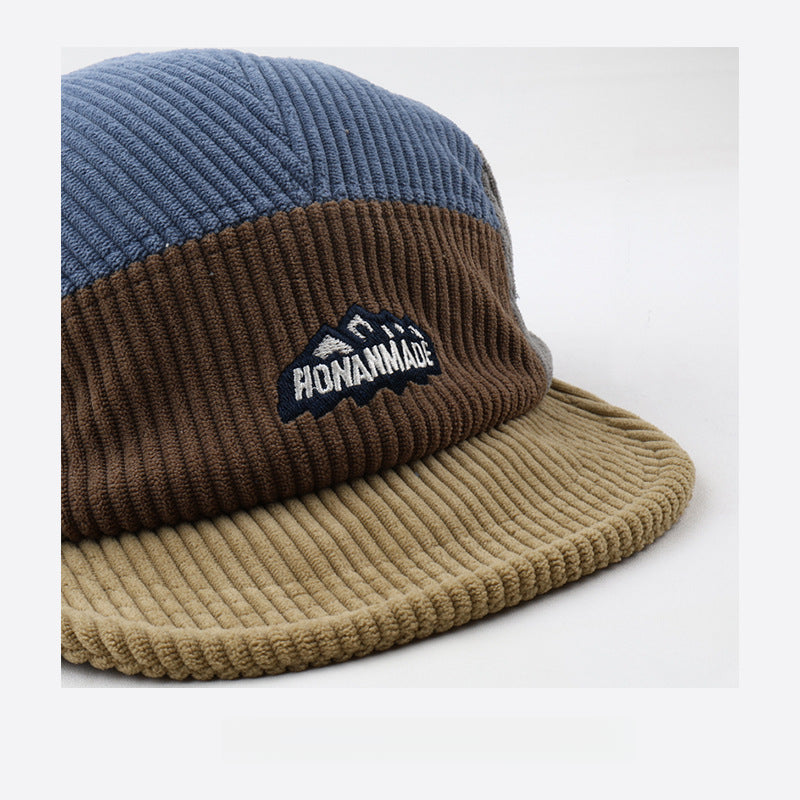 Japanese Corduroy Color Matching Soft Top Short Brim 5 panel Cap
