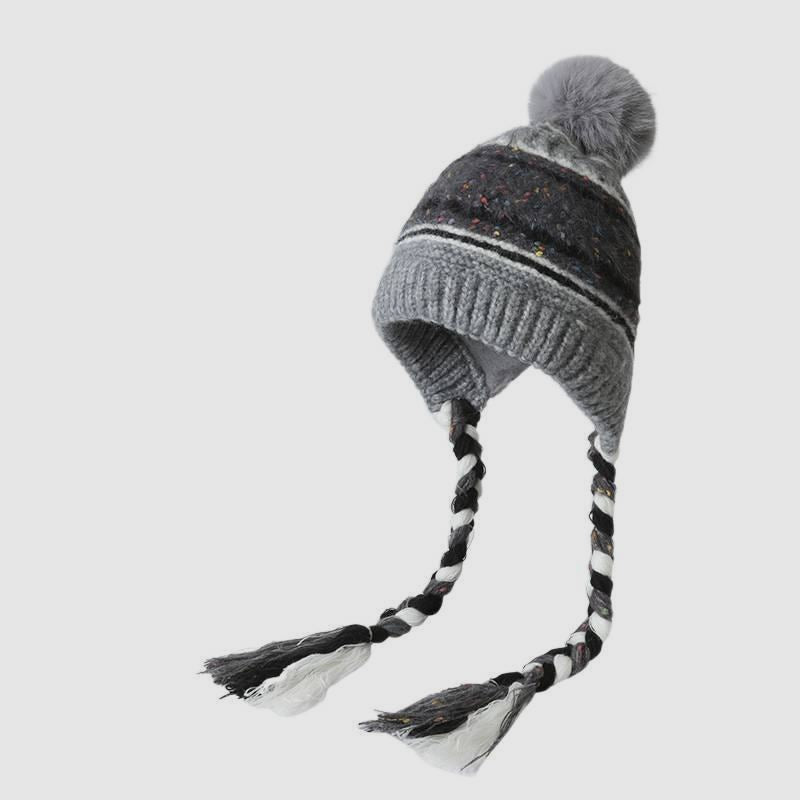 Big Head Striped Color-Block Ear Flap Hat