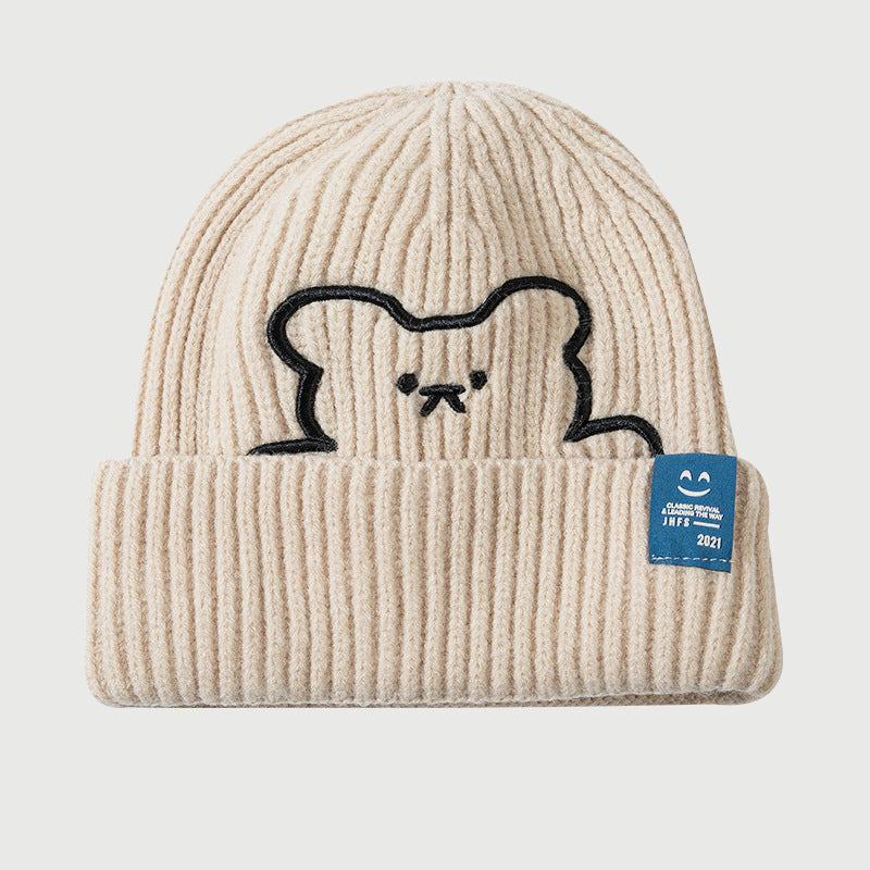 Bear Embroidered Knitted Hat