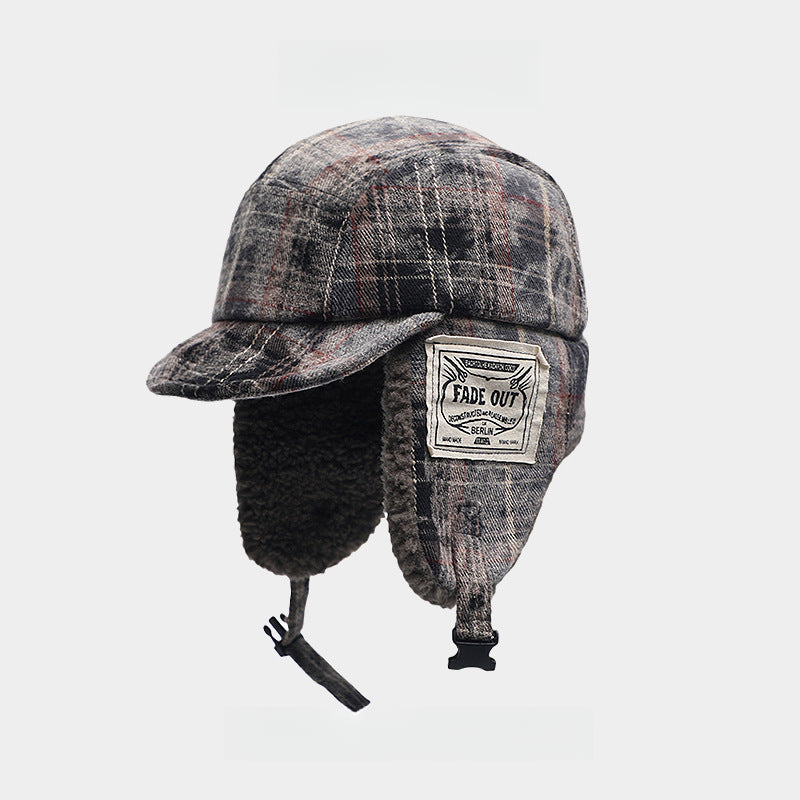 Plaid Outdoor Keep Warm Earmuffs Hat