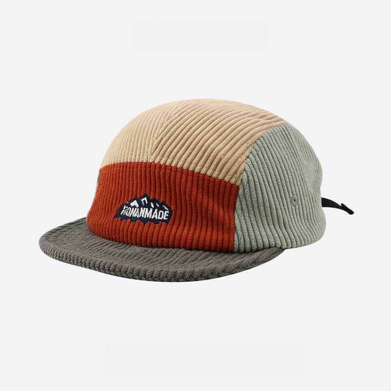 Japanese Corduroy Color Matching Soft Top Short Brim 5 panel Cap