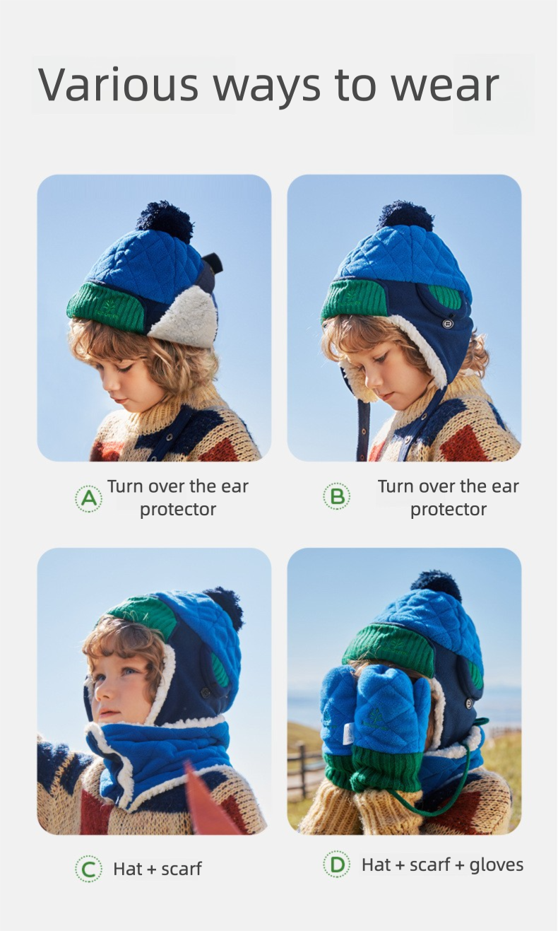 Autumn and Winter Children Fleece-lined Warm Earflaps Cap