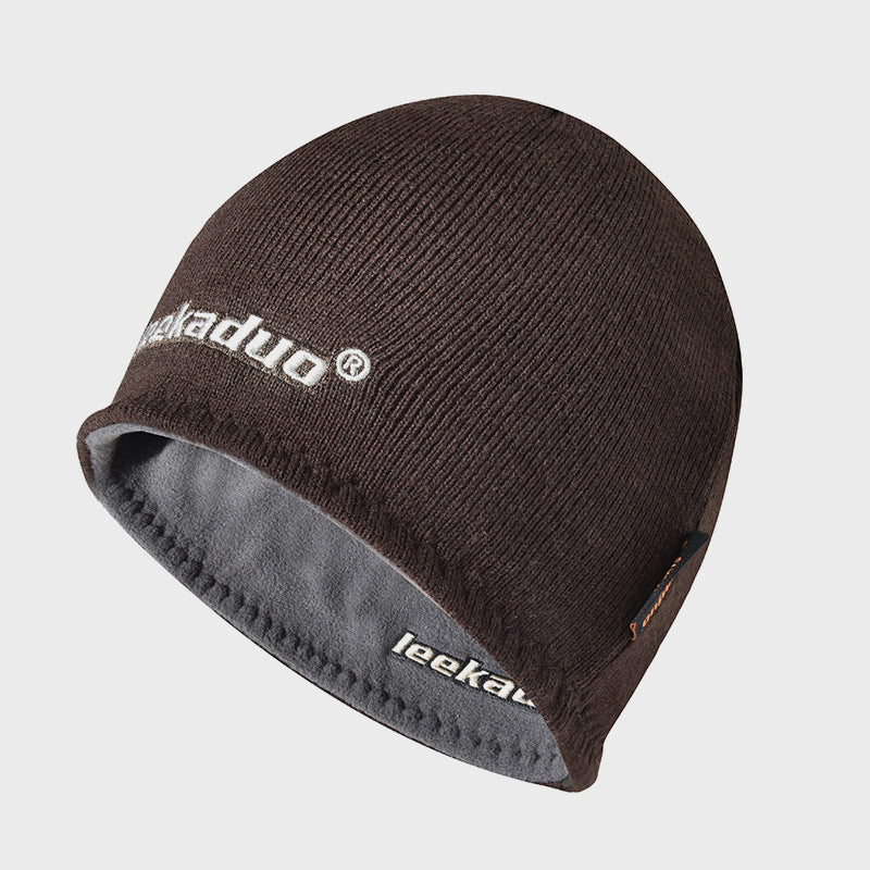 Plain Embroidered Knitted Hat Winter Fleece Lined Thickened Outdoor Pullover Hat Ski Hat