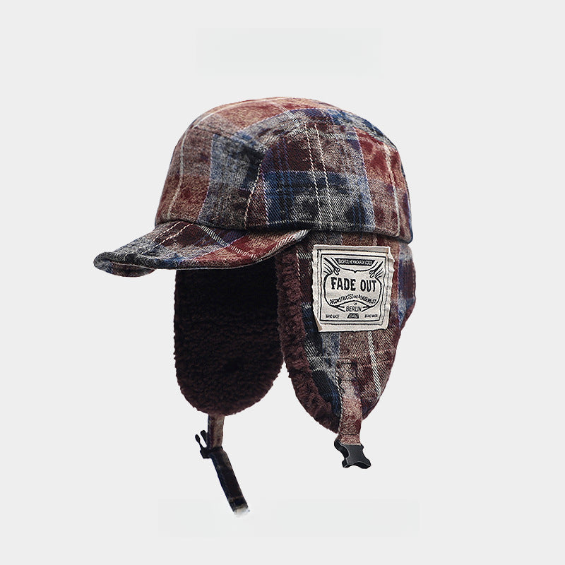 Plaid Outdoor Keep Warm Earmuffs Hat