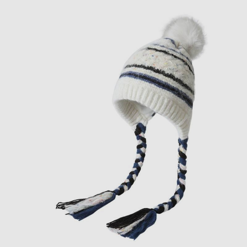 Big Head Striped Color-Block Ear Flap Hat