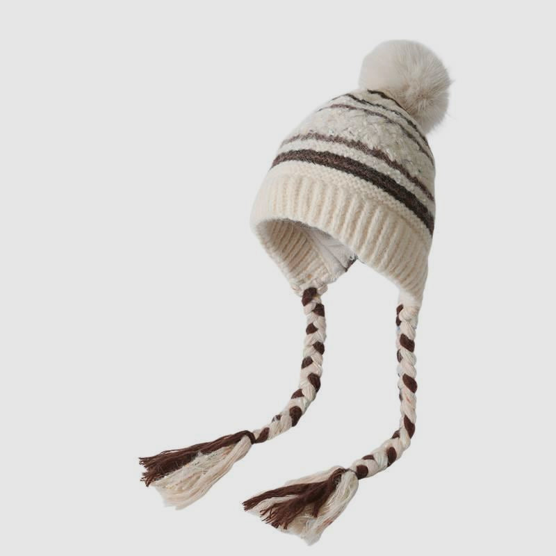 Big Head Striped Color-Block Ear Flap Hat