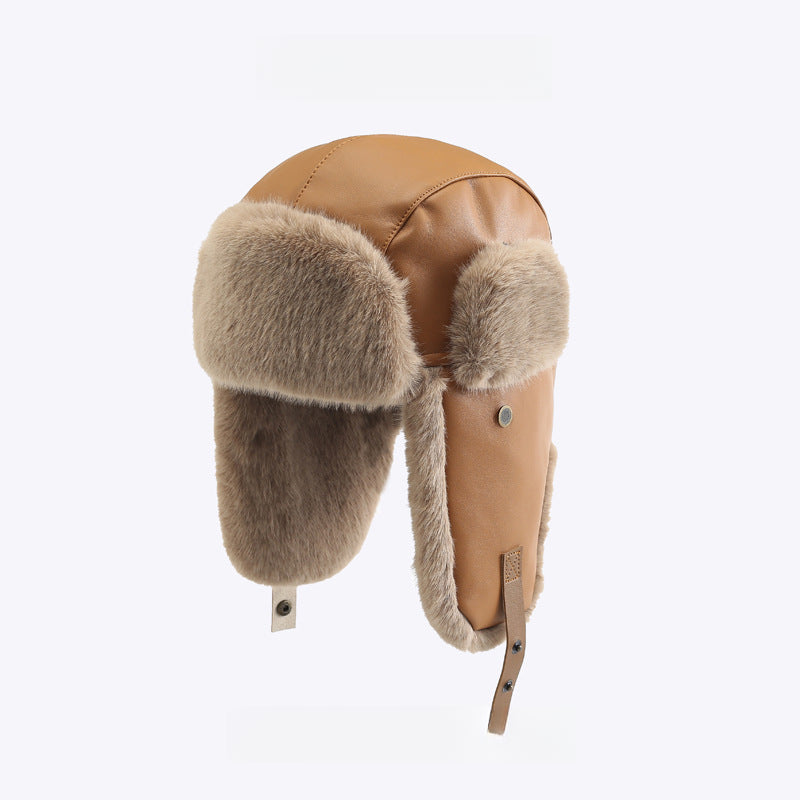 PU Leather Windproof Warm Earflaps Cap