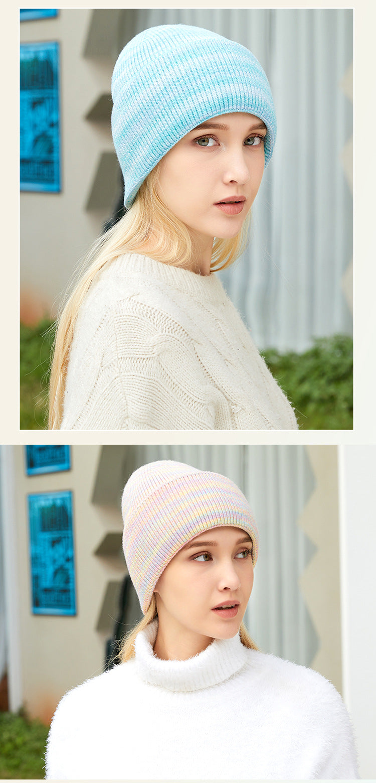 Rabbit Wool Core Spun Yarn Knitted Hat Double Folded Edge Wool Hat