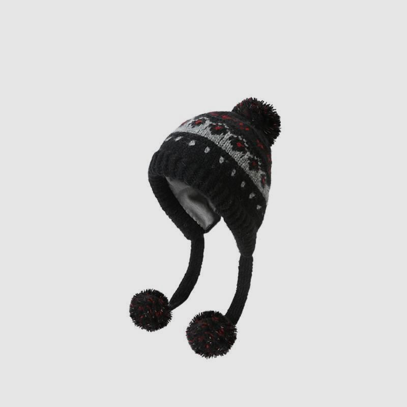 Autumn Winter Outdoor Fair Isle Drawstring Ear Flap Hat