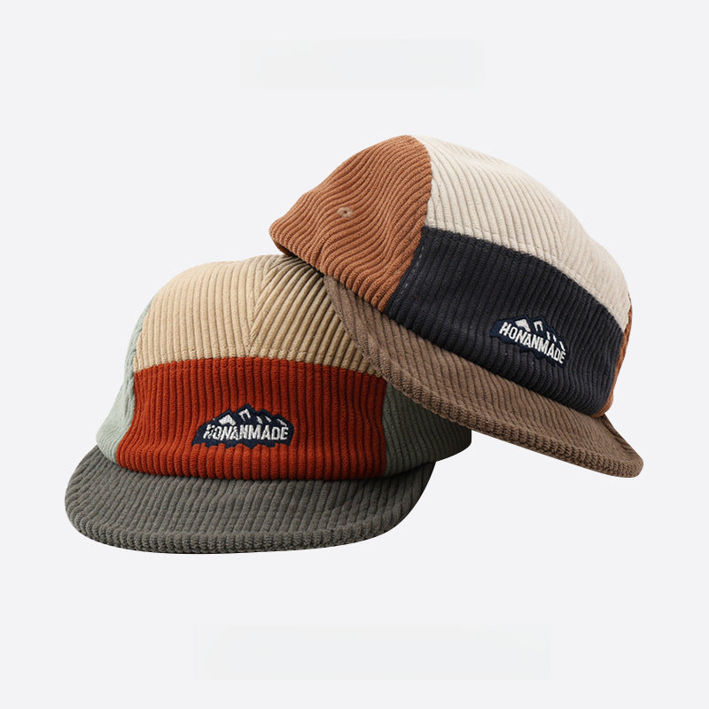 Japanese Corduroy Color Matching Soft Top Short Brim 5 panel Cap