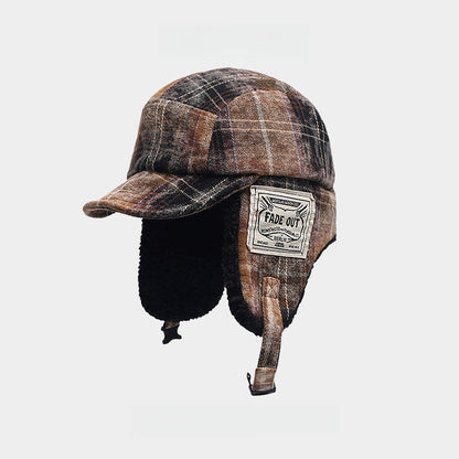 Plaid Outdoor Keep Warm Earmuffs Hat