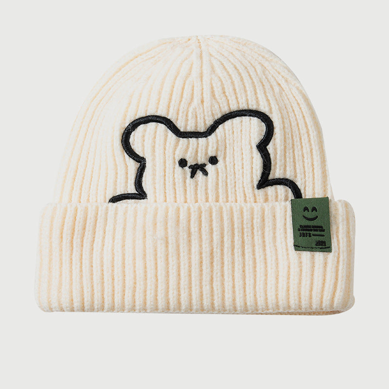 Bear Embroidered Knitted Hat