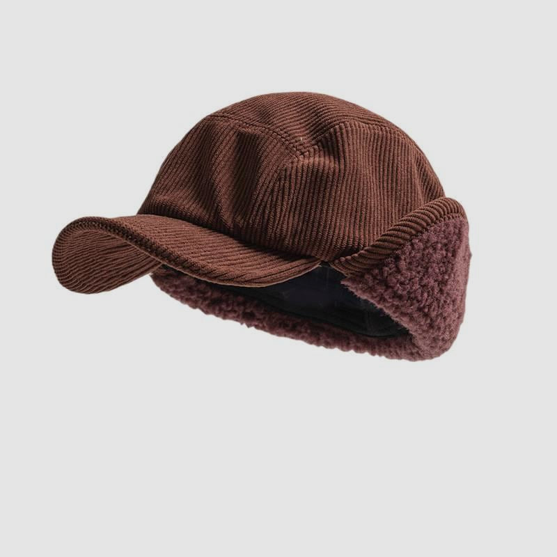 Vintage Corduroy Winter Earflap Hat Japanese Street Style Fleece Lined Warm Windproof