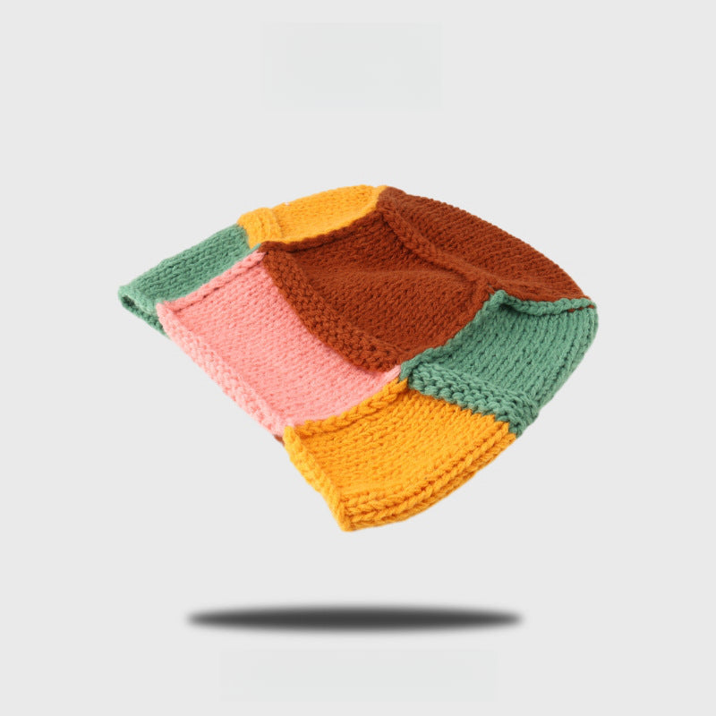 Hakecap New Trendy Color Block Knit Beanie Winter Fashionable Warm & Ear-Covering Hat for Women