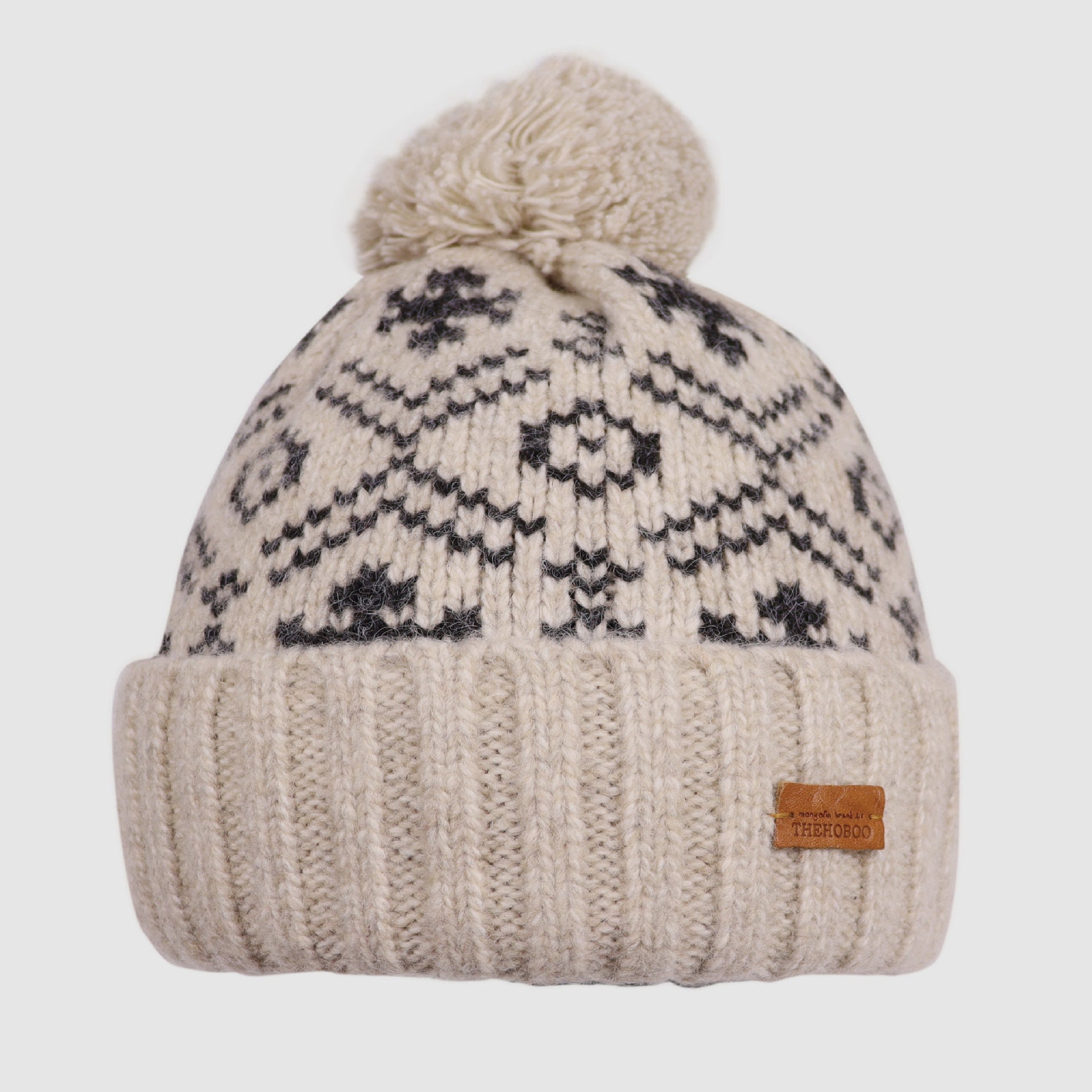 Christmas Snowflake Embroidered Pom-Pom Knit Beanie