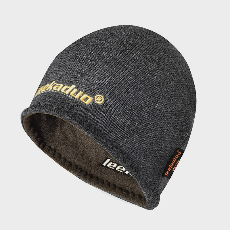 Plain Embroidered Knitted Hat Winter Fleece Lined Thickened Outdoor Pullover Hat Ski Hat